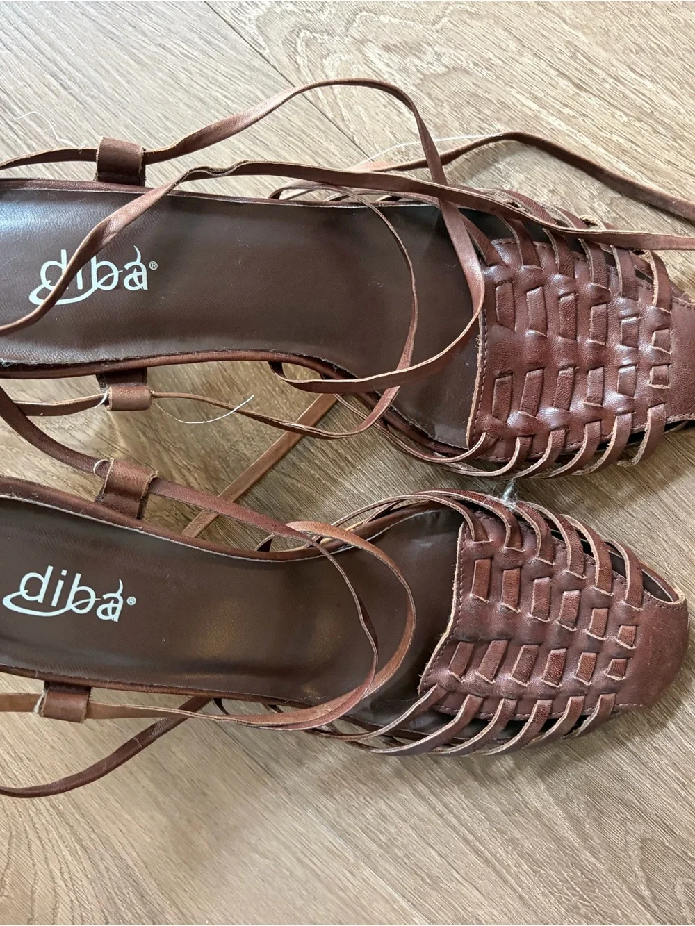 DIBA Brown Woven Leather Lace-Up Kitten Heels - Picture 2 of 6